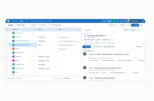 Data booking dari WhatsApp tercatat otomatis di CRM Barantum