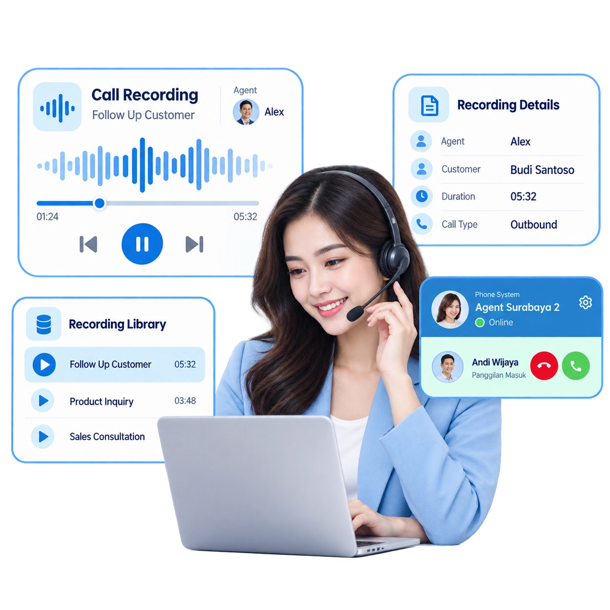 Tampilan call recording Barantum untuk menyimpan dan memutar ulang rekaman panggilan