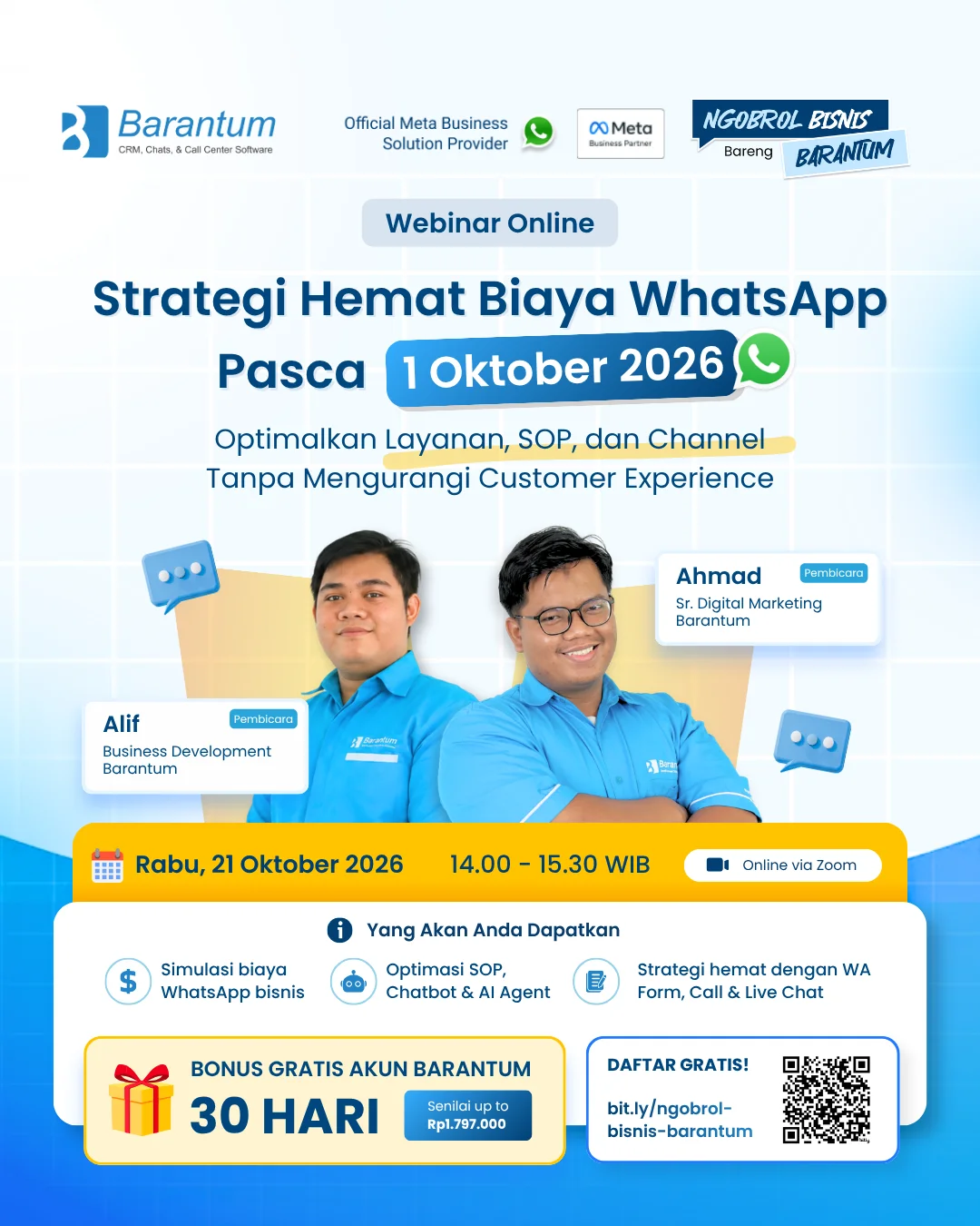 Webinar Online Strategi Hemat Biaya WhatsApp Pasca 1 Oktober 2026 - Barantum