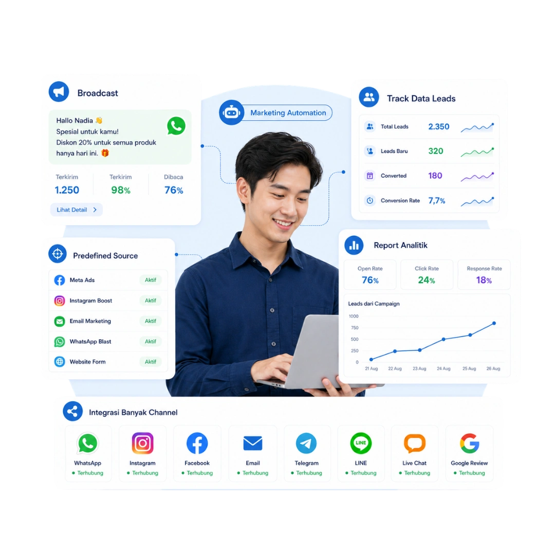 Tampilan marketing automation Barantum untuk workflow campaign dan nurturing leads otomatis