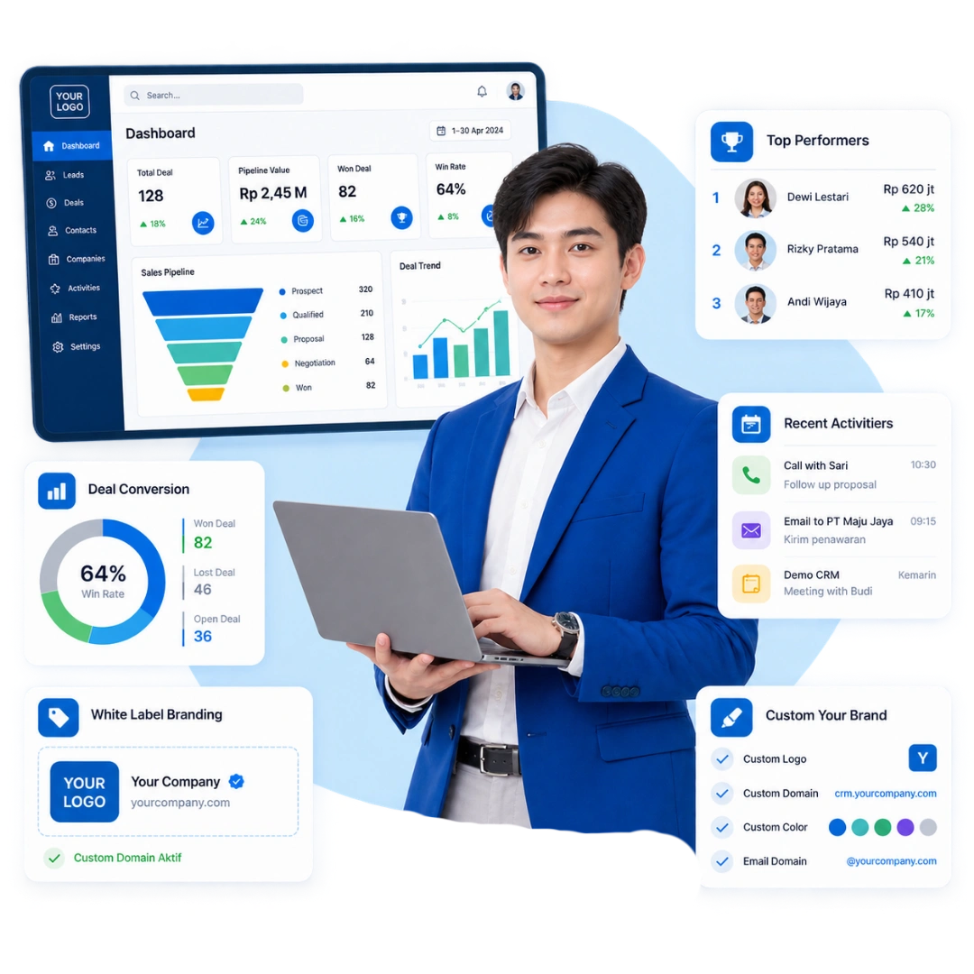 Barantum white label CRM screen with company logo and brand colors