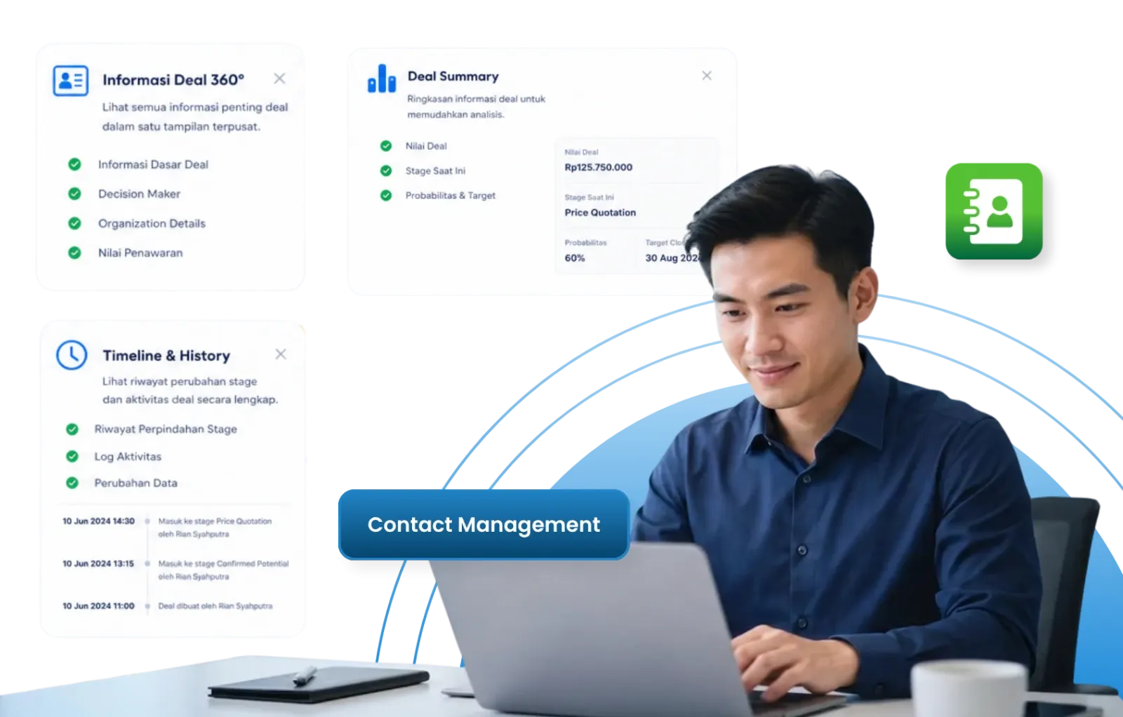 Barantum contact management software dashboard for managing a business contact database