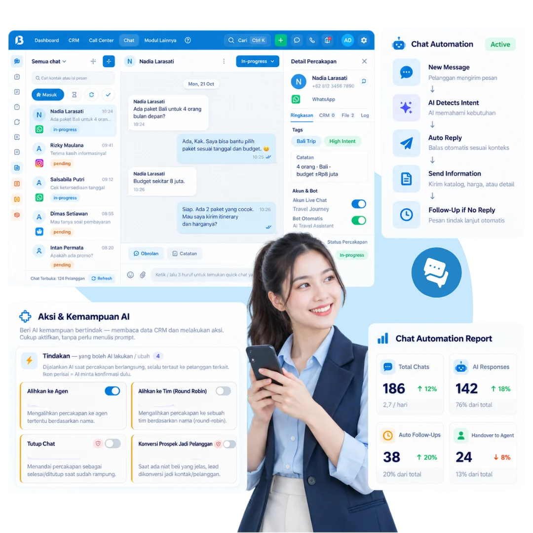AI chat automation software Barantum menangani percakapan pelanggan secara otomatis