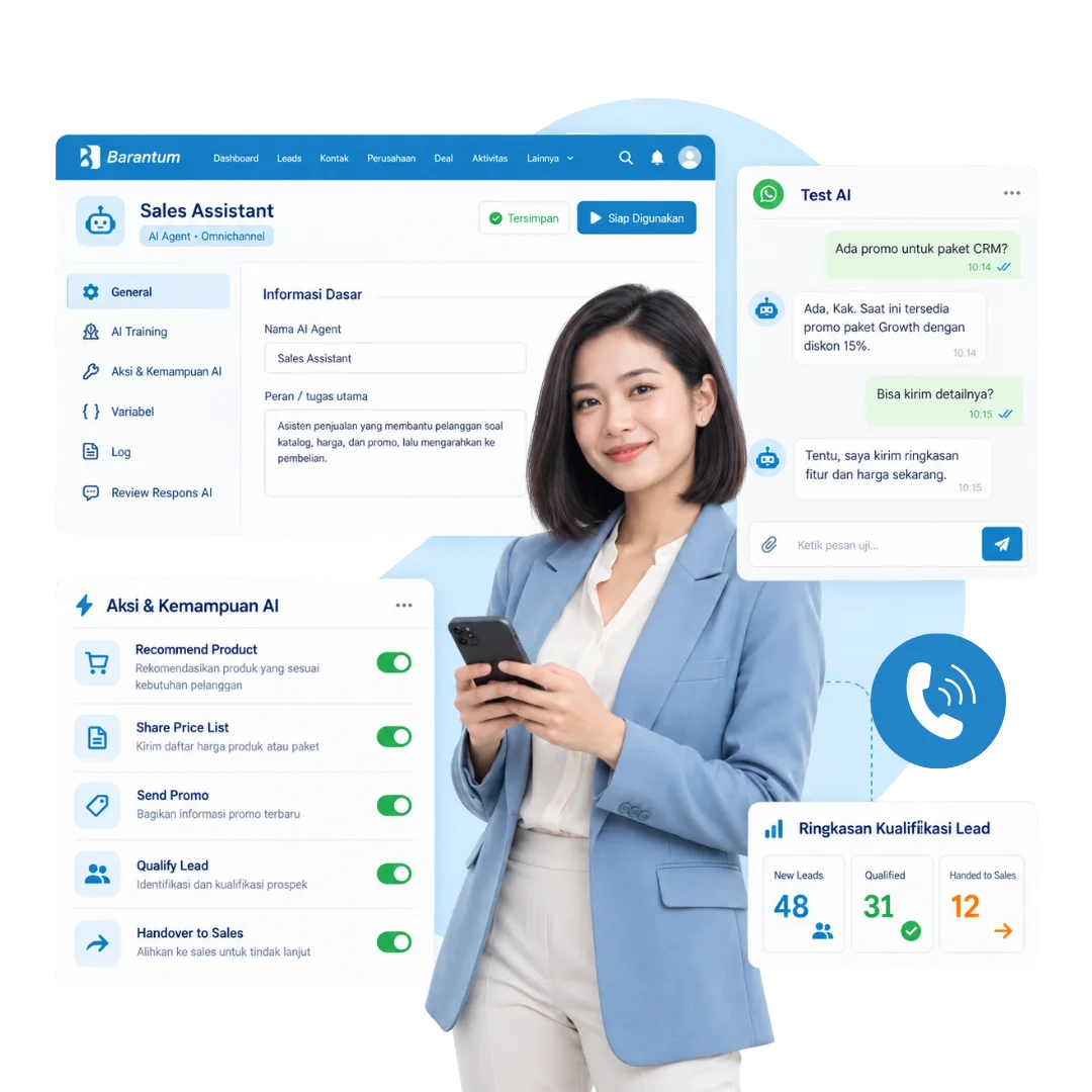 AI sales agent Barantum merespons dan menindaklanjuti leads sepanjang waktu