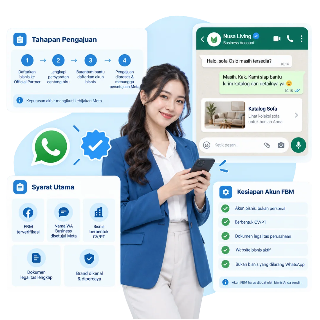 Jasa pendampingan WhatsApp centang biru dari penyambungan API sampai pengajuan ke Meta