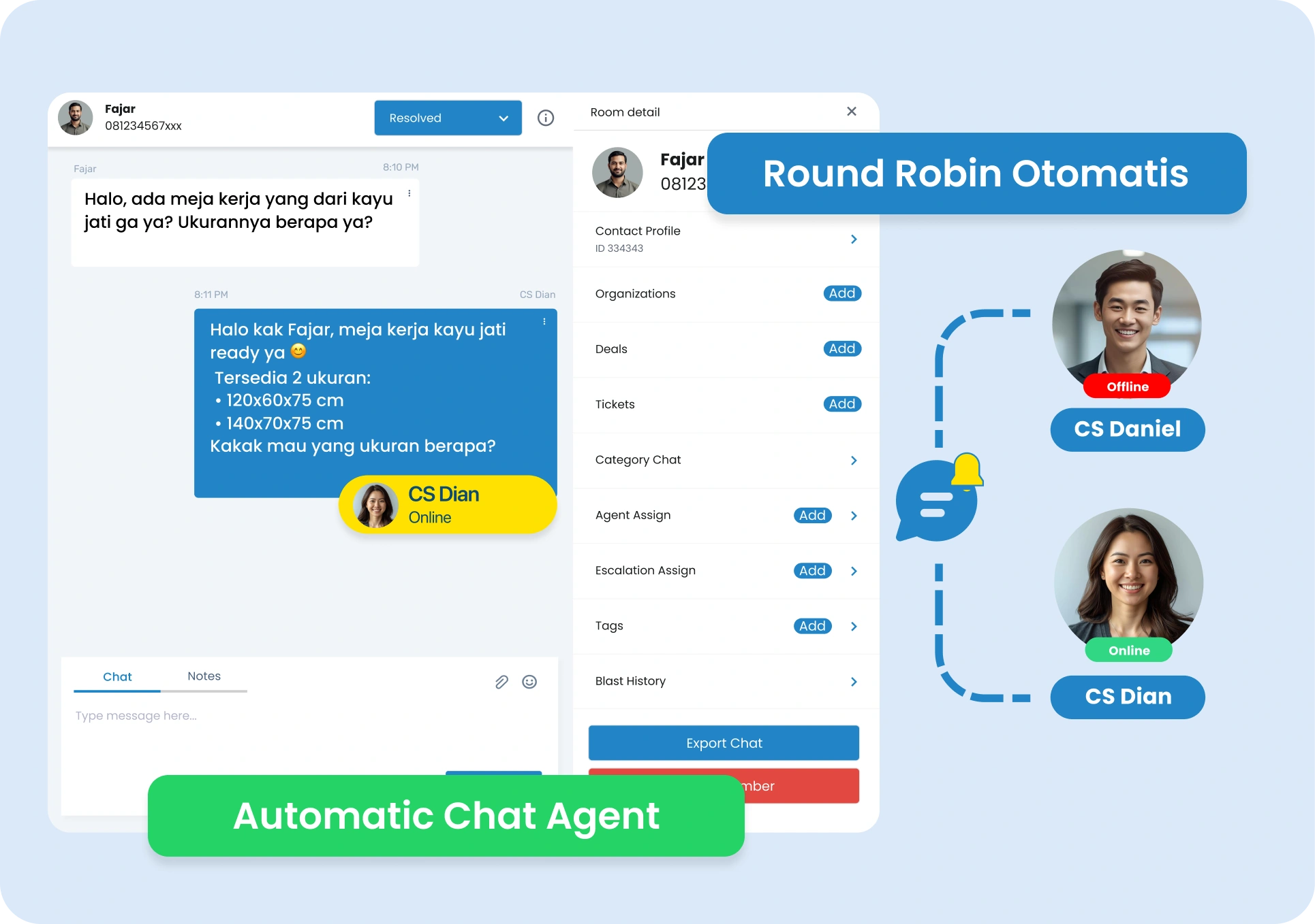 Chatbot dan balasan otomatis omnichannel chat Barantum