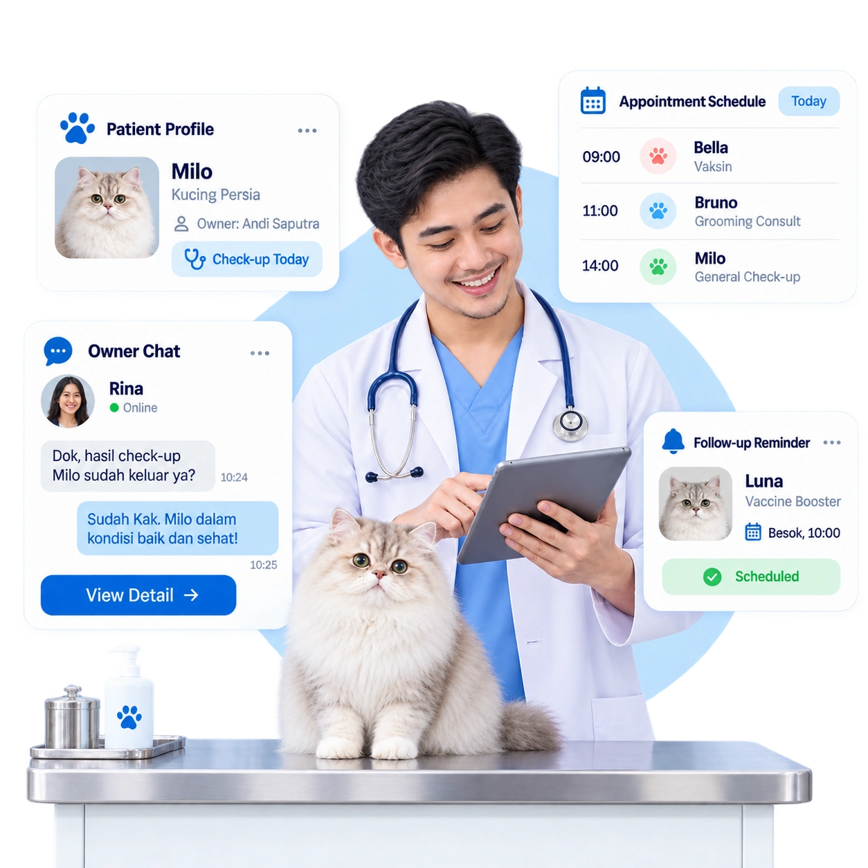 Dashboard CRM Barantum untuk klinik hewan — kelola data pemilik, hewan peliharaan, dan jadwal kontrol