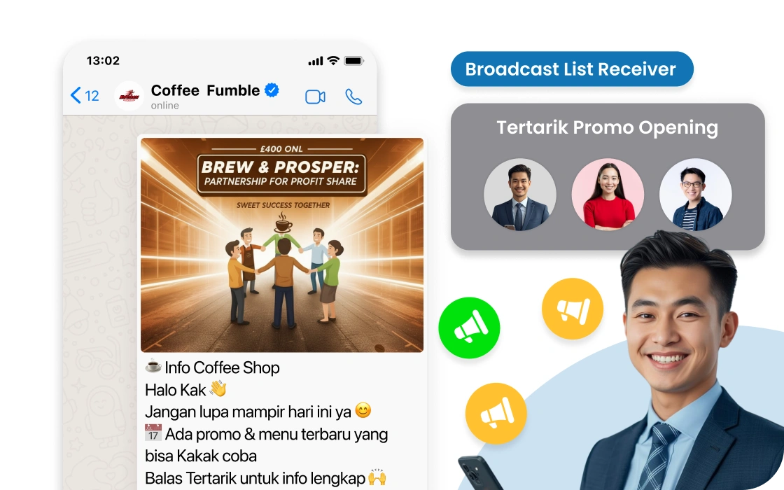 Broadcast promo coffee shop via WhatsApp API Barantum