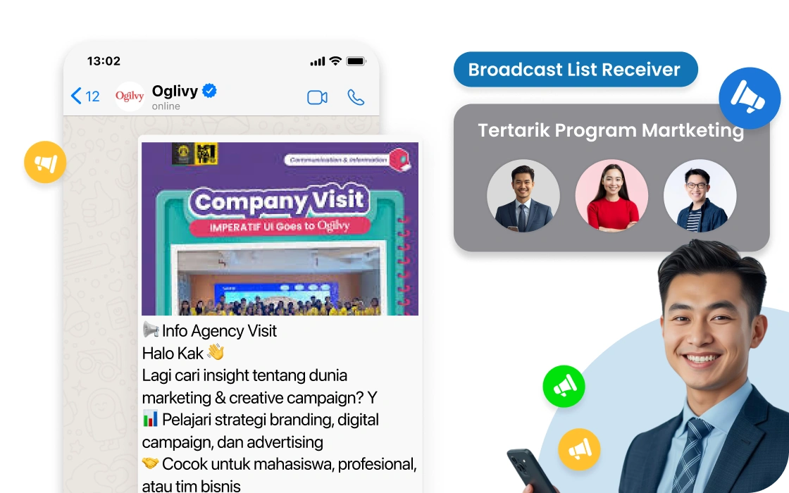 Broadcast WhatsApp massal Barantum untuk digital agency — kirim portofolio dan penawaran ke prospek dan klien lama