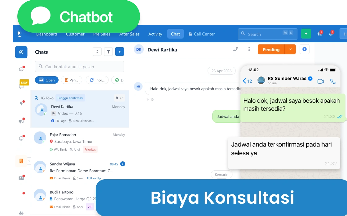 Chatbot 24/7 Barantum menjawab pertanyaan dan melayani pendaftaran pasien klinik secara otomatis tanpa henti