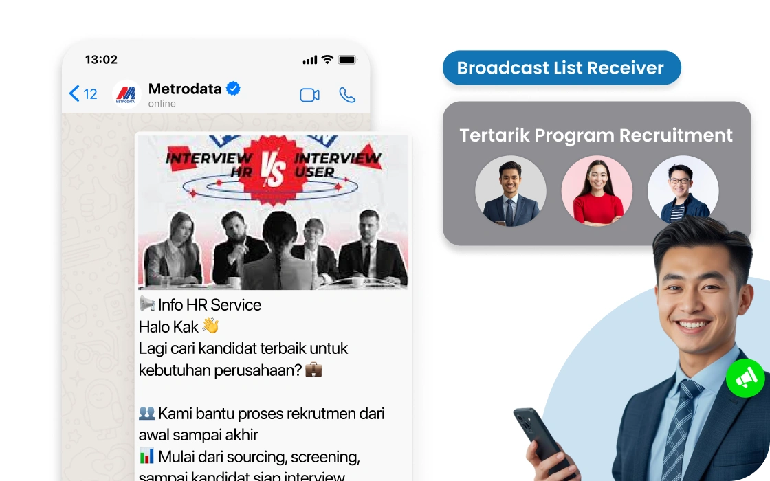 Broadcast pesan WhatsApp massal ke seluruh klien professional service sekaligus dengan template profesional
