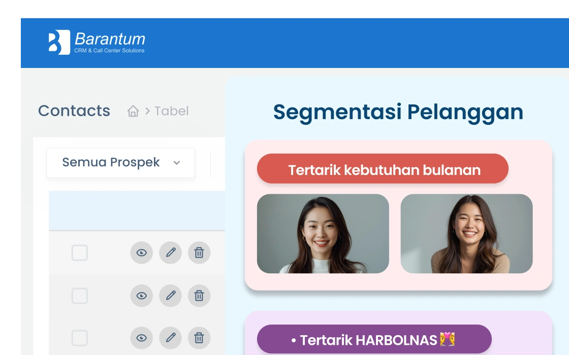 Database customer terpusat dan segmentasi otomatis di CRM Barantum untuk bisnis ritel dan e-commerce