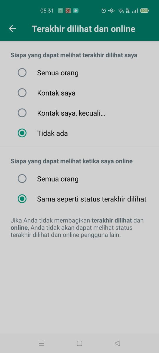 nonaktifkan status online di wa