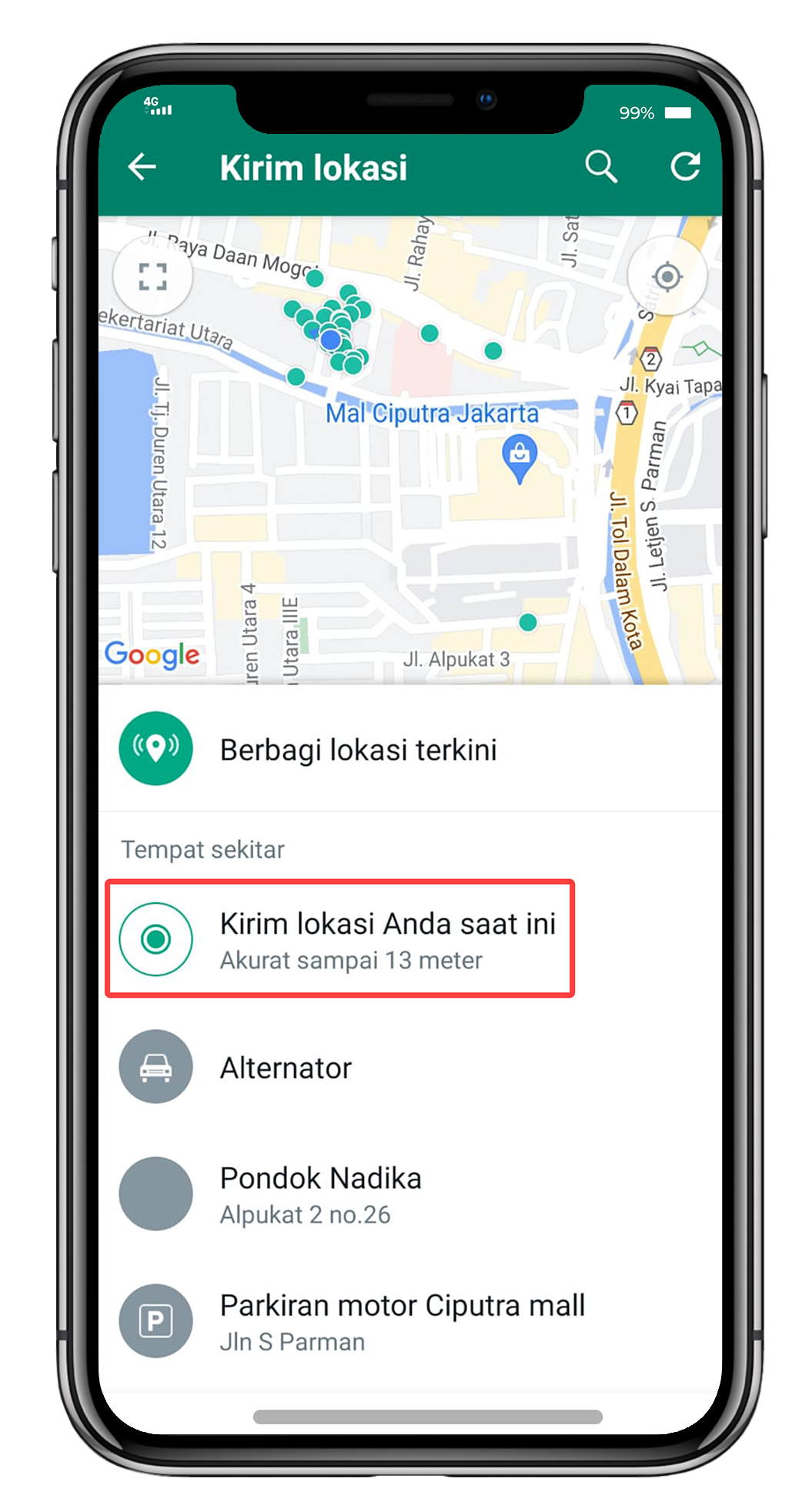 cara serlok lokasi terkini di wa