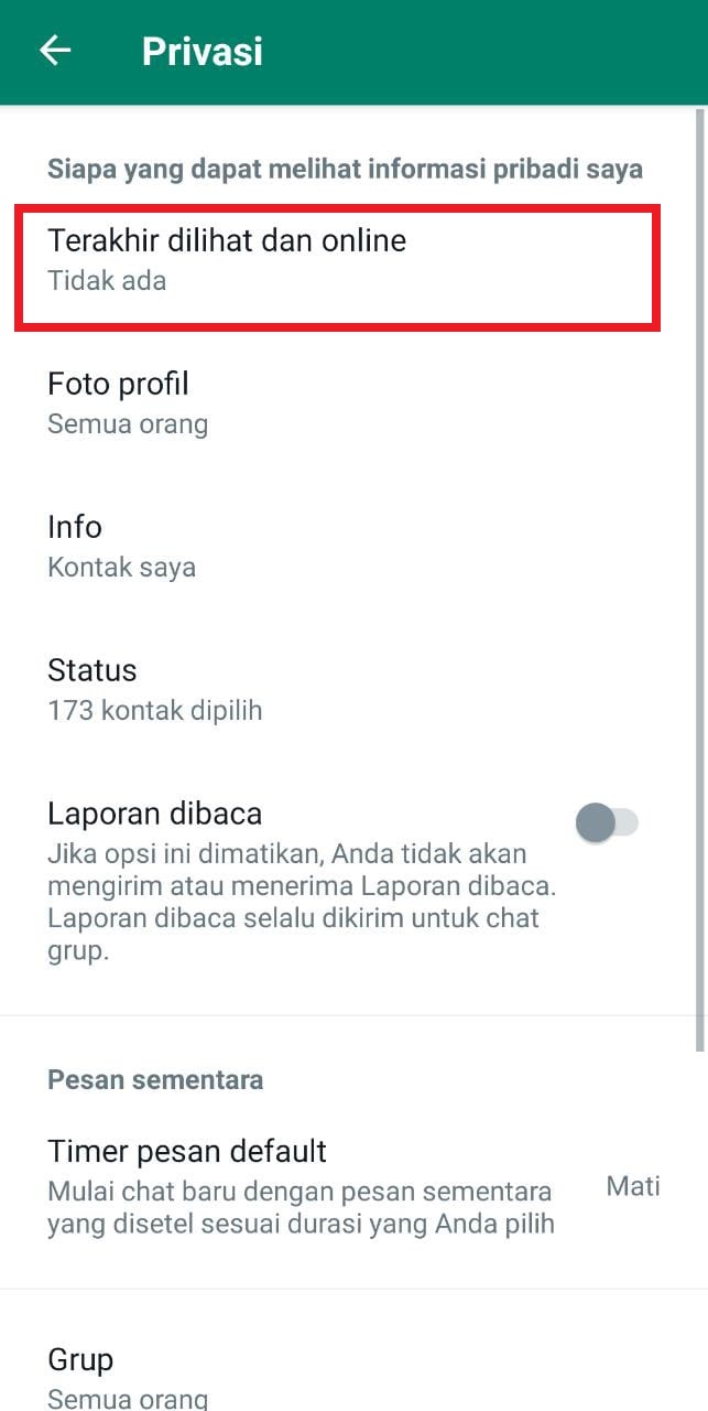 status terakhir dilihan dan online