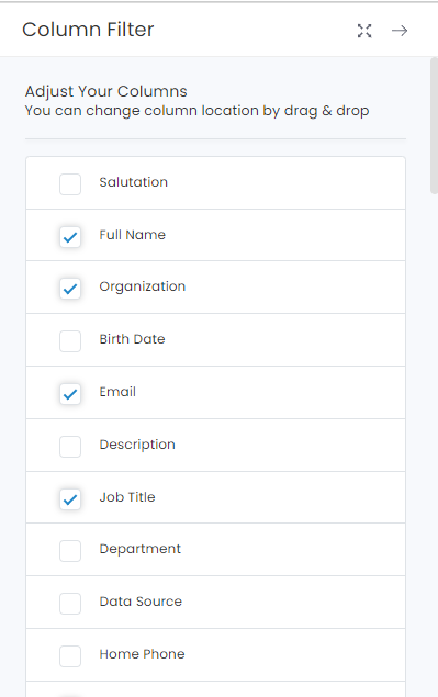 filter contact column