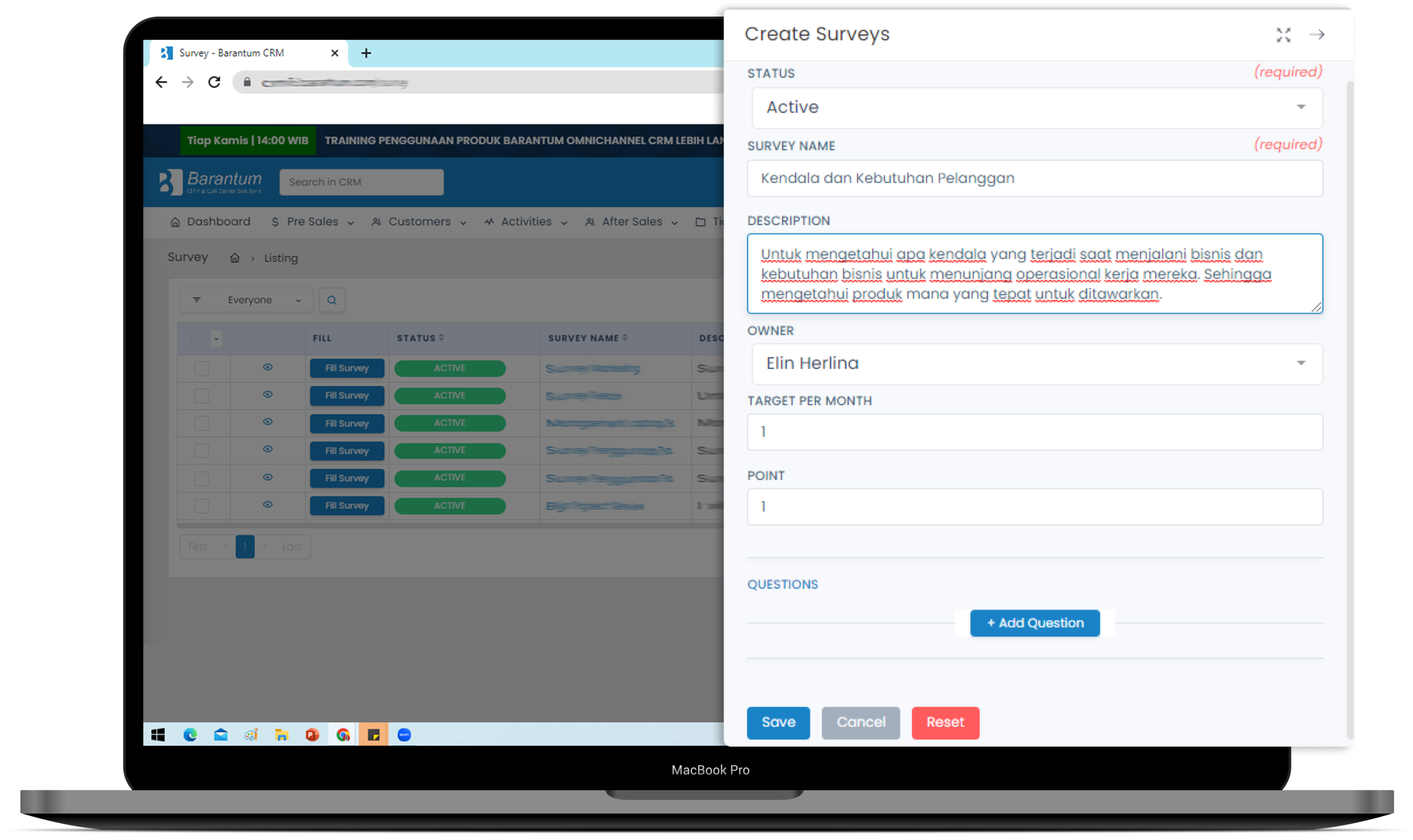 fitur CRM survey barantum