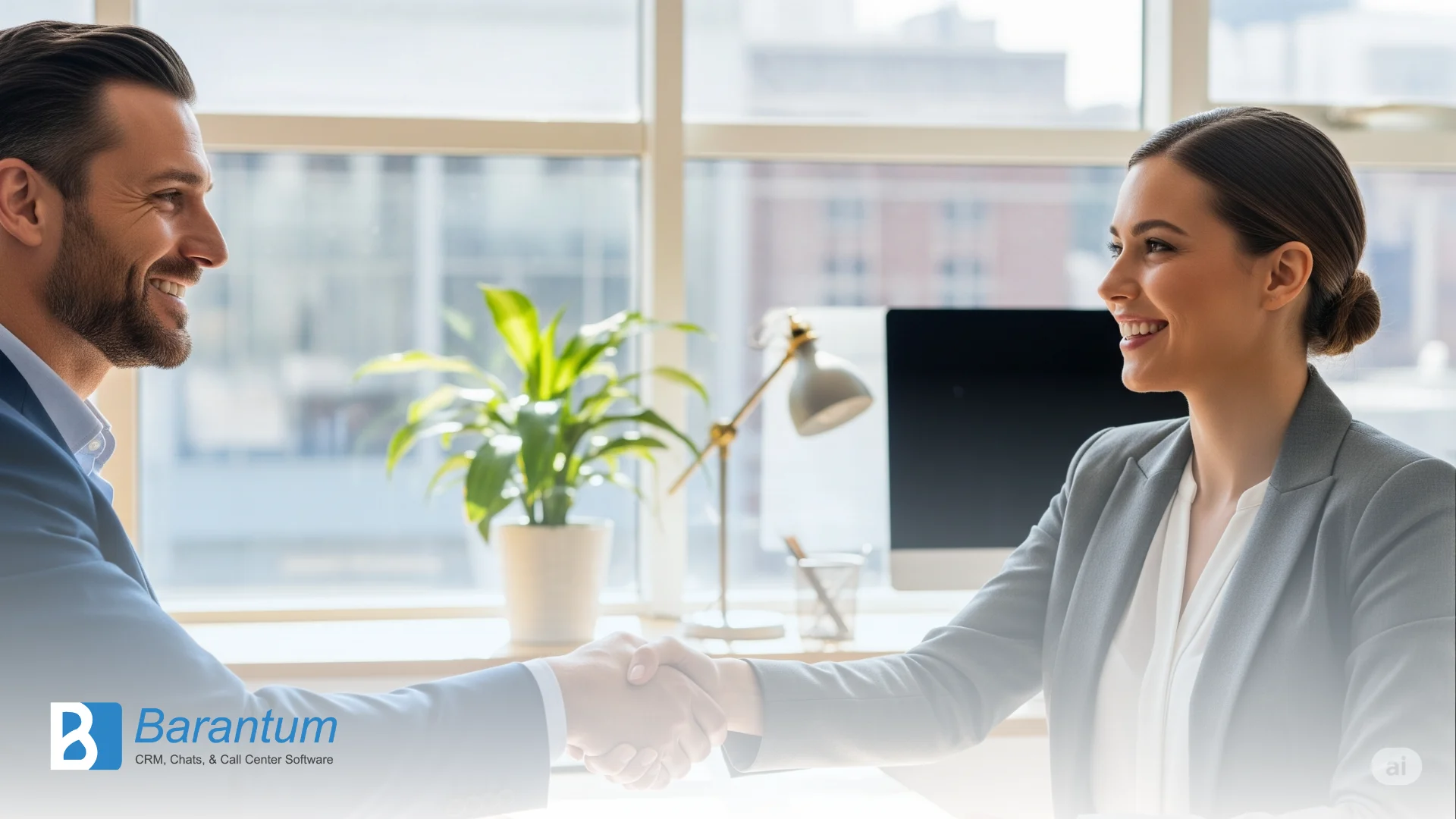 Pelanggan dan Staf Berjabat Tangan sebagai Simbol Kepercayaan Bisnis