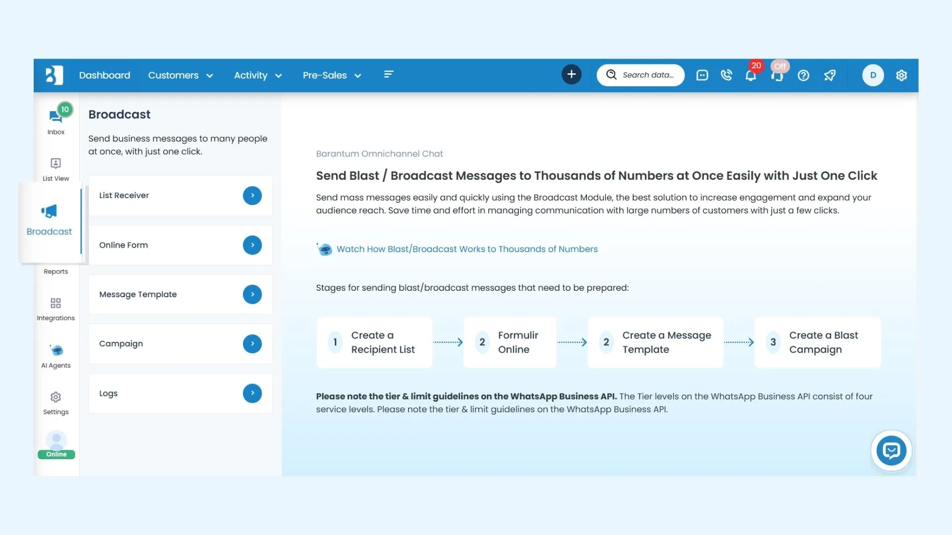 Pilih fitur broadcast untuk melakukan blasting pesan WhatsApp. Pilih fitur broadcast untuk melakukan blasting pesan WhatsApp.