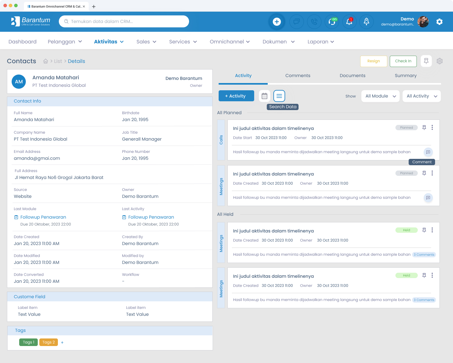 Dashboard CRM sebagai alat pengelolaan data pelanggan