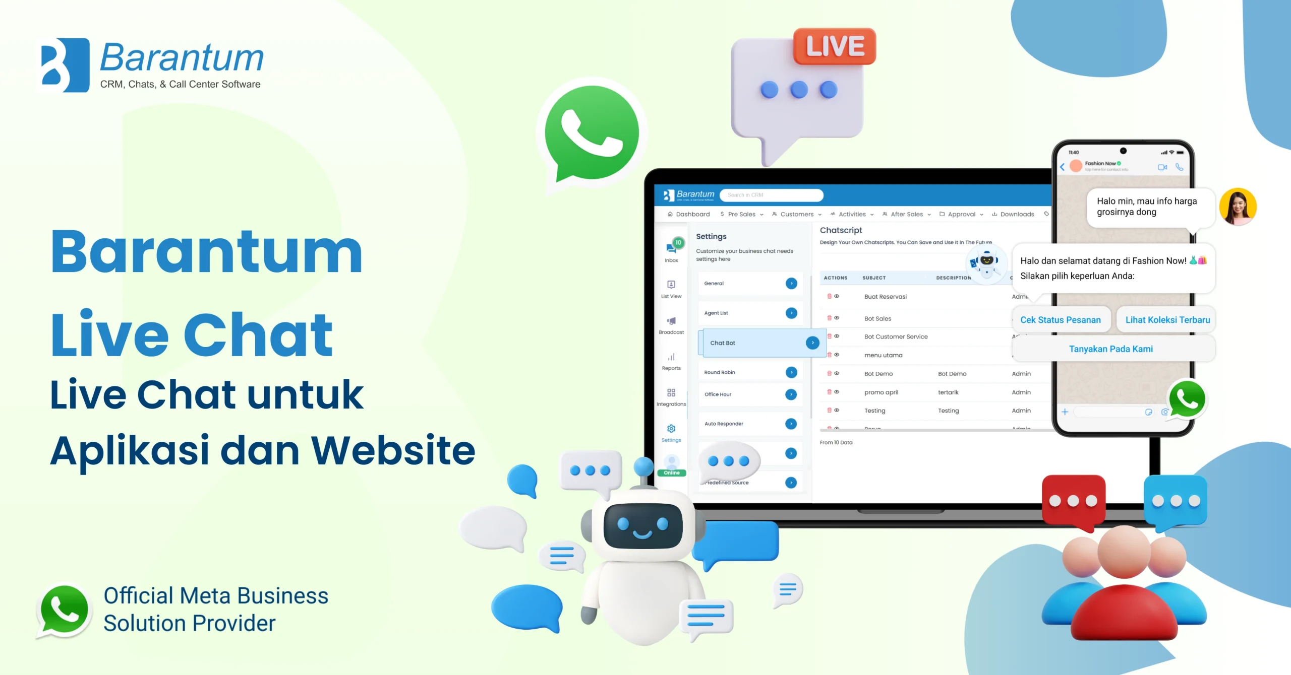Barantum Live Chat Live Chat untuk Aplikasi dan Website