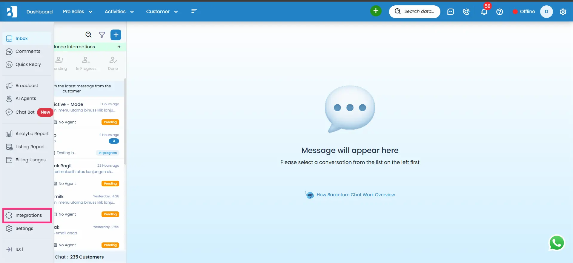 WhatsApp Coexistence Barantum - Step 1