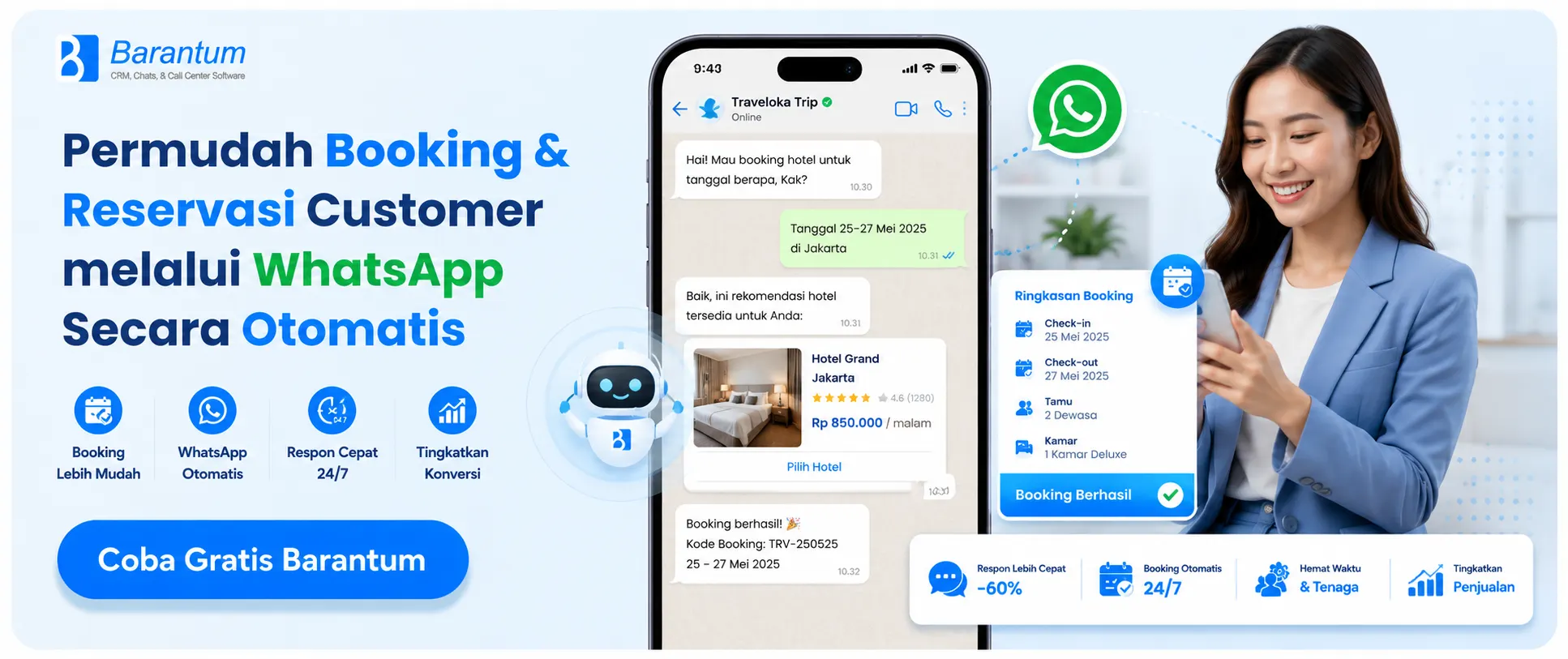 Permudah Booking & Reservasi Customer melalui WhatsApp Secara Otomatis Permudah Booking & Reservasi Customer melalui WhatsApp Secara Otomatis