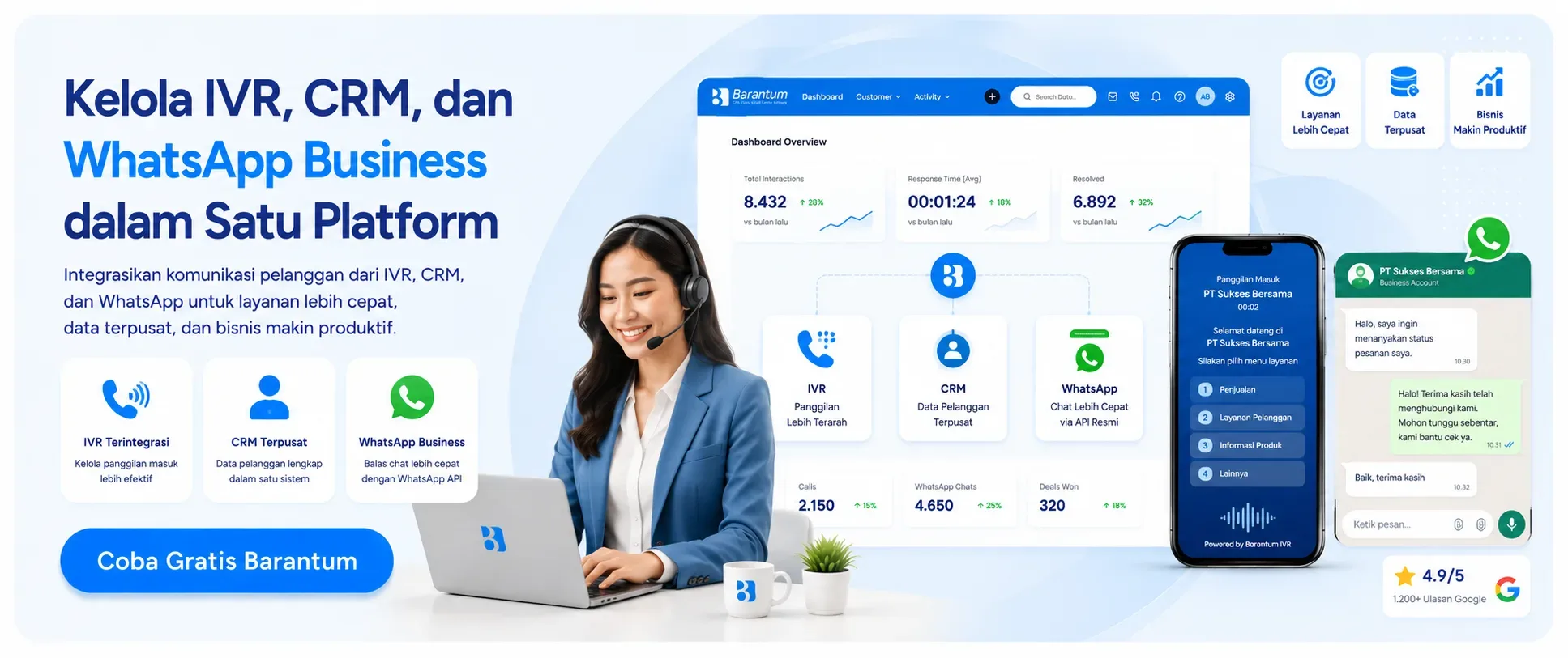 Kelola IVR, CRM, dan WhatsApp Business dalam Satu Platform Kelola IVR, CRM, dan WhatsApp Business dalam Satu Platform
