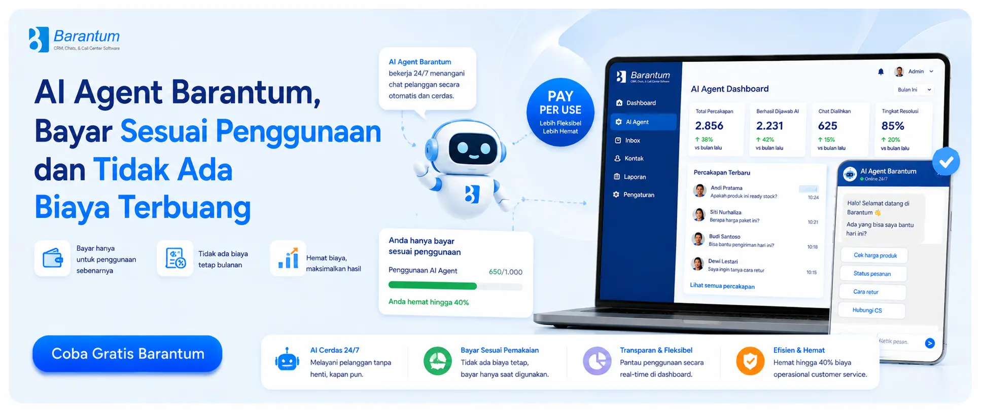 AI Agent Barantum, Bayar Sesuai Penggunaan dan Tidak Ada Biaya Terbuang