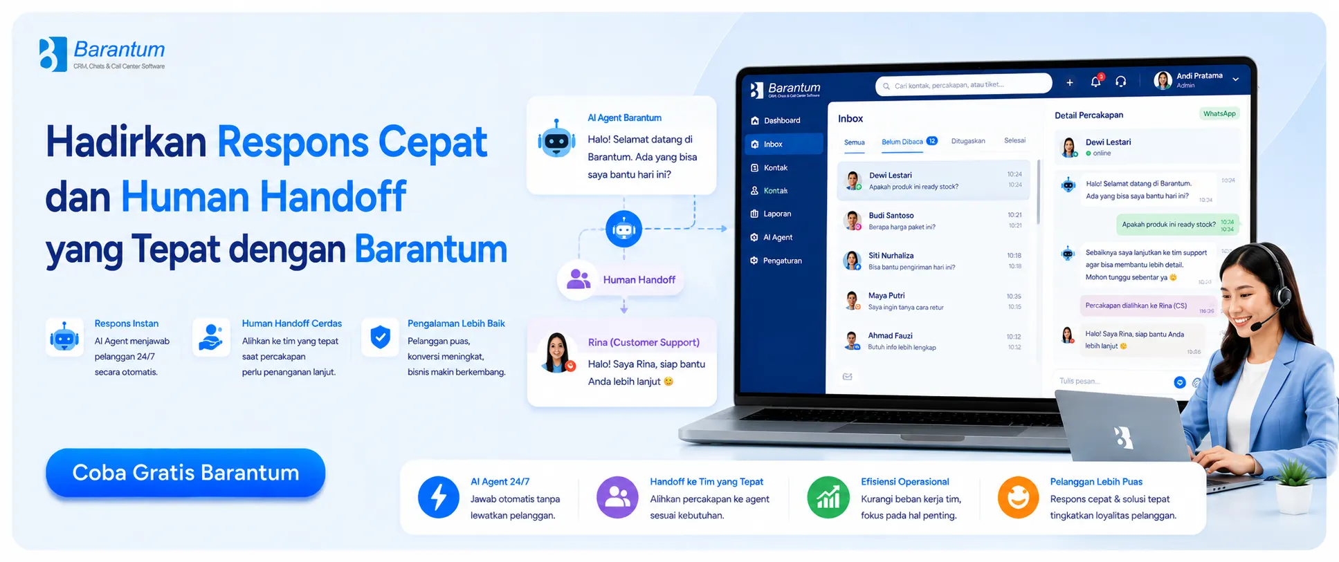 Hadirkan Respons Cepat dan Human Handoff yang Tepat dengan Barantum Hadirkan Respons Cepat dan Human Handoff yang Tepat dengan Barantum